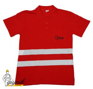 Kırmızı Reflektörlü Polo Yaka İş Tişörtü