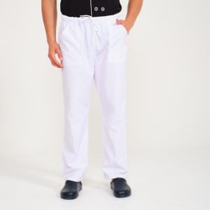 Beyaz Cepli Lastikli Aşçı Pantolon