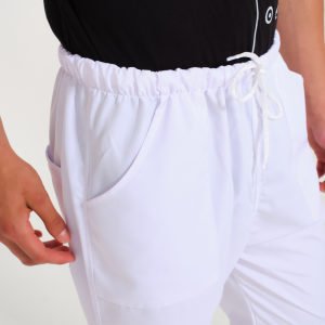 Beyaz Cepli Lastikli Aşçı Pantolon
