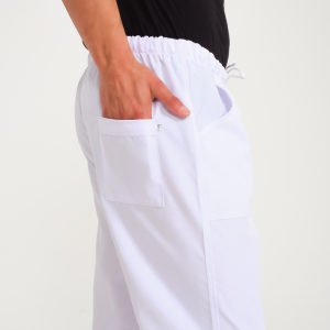 Beyaz Cepli Lastikli Aşçı Pantolon