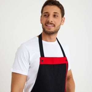 Siyah Kırmızı Cepli Boyundan Askılı  Önlük