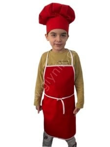 Kırmızı Çocuk Askılı Önlük Mantar Kep Takımı