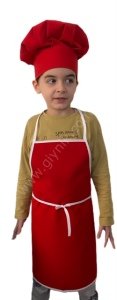 Kırmızı Çocuk Askılı Önlük Mantar Kep Takımı