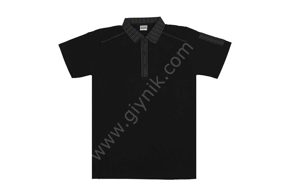 Siyah Forma Kumaş Detaylı Polo Yaka İş Tişörtü