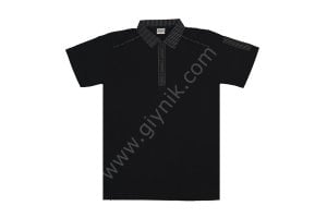 Siyah Forma Kumaş Detaylı Polo Yaka İş Tişörtü