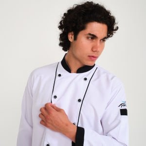 Beyaz Siyah Hakim Yaka Aşçı Ceketi