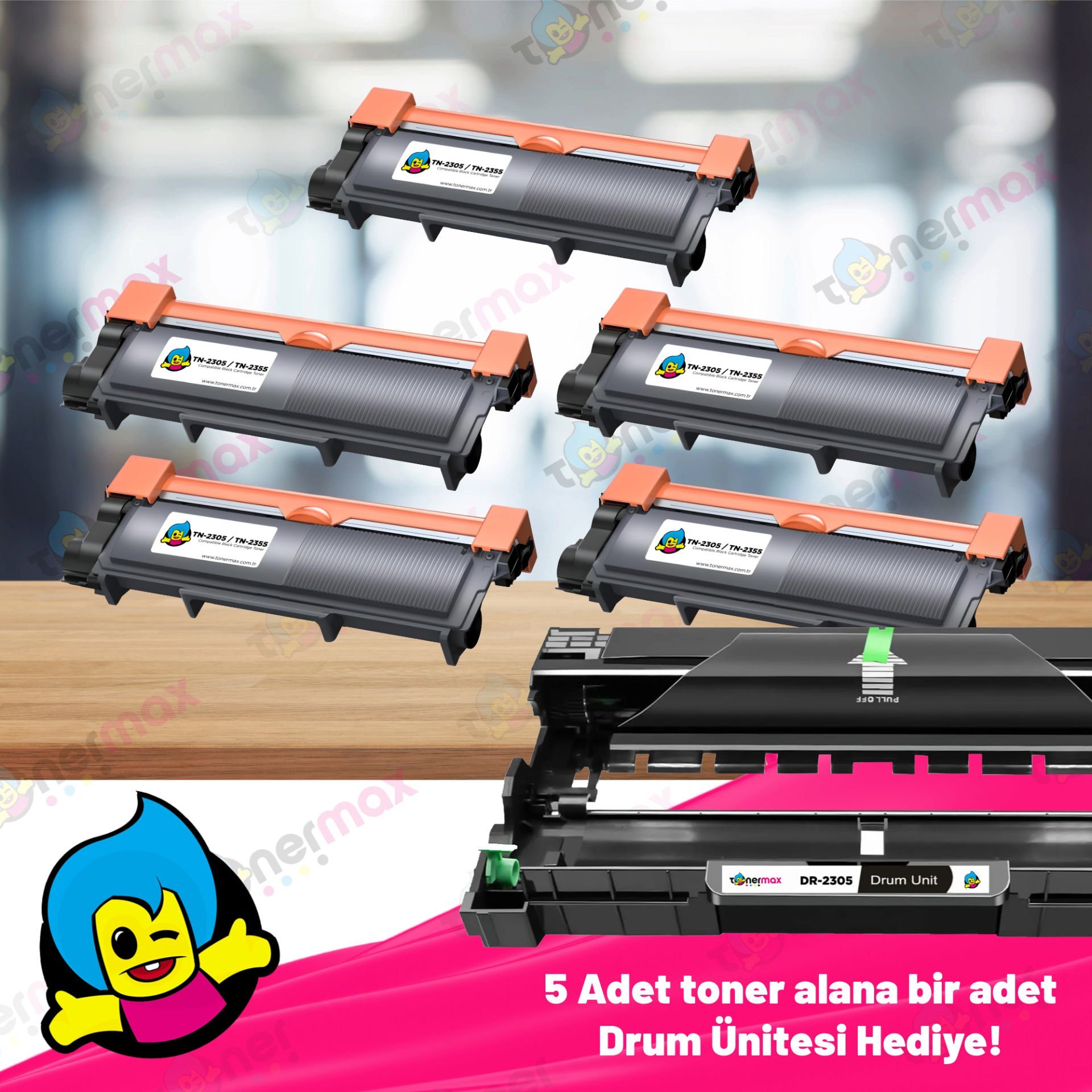 Brother TN-2355 / TN2305 / DR-2355 / 2305 Muadil Toner ve Muadil Drum Ünitesi Seti ( 5 Toner + 1 Drum ünitesi )