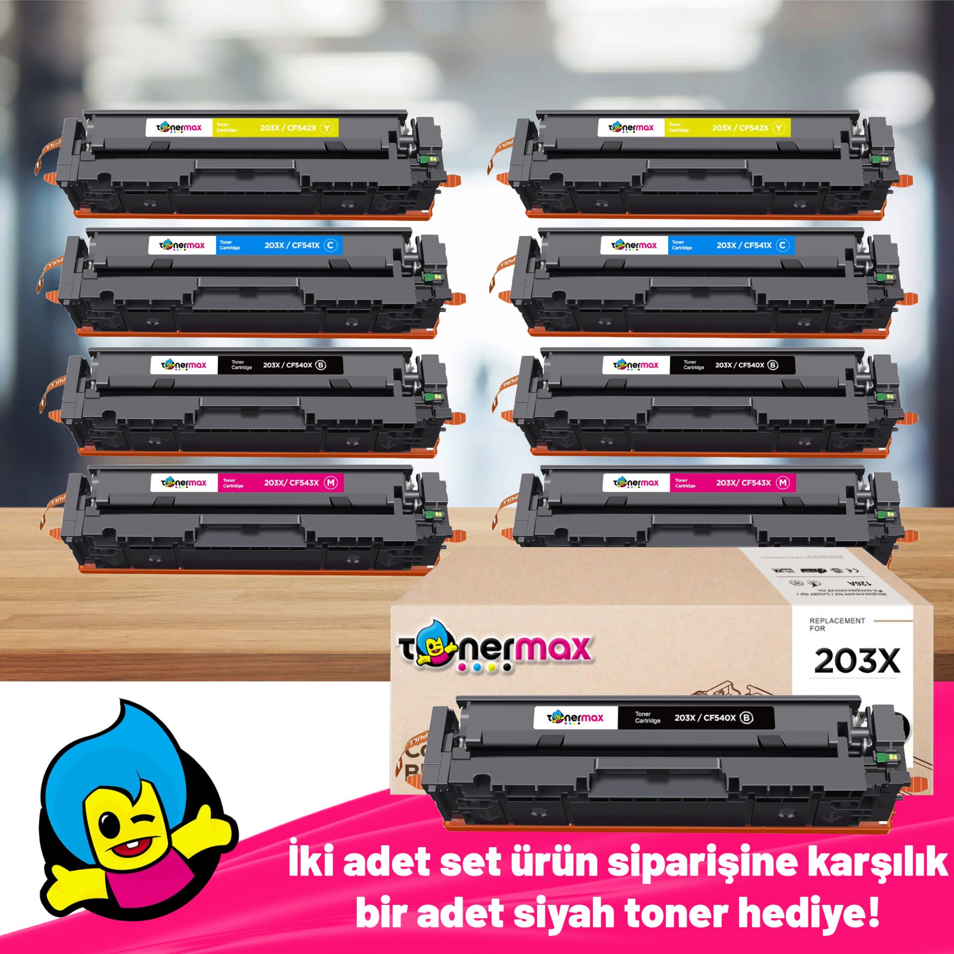 Hp 203X Muadil Toner 2'li Avantaj Paket + 1 Siyah Hediye / Pro M254 / M280 / M281 / CF540X