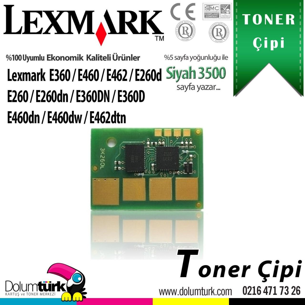 Lexmark E260A11E  / E462dtn Toner Çipi