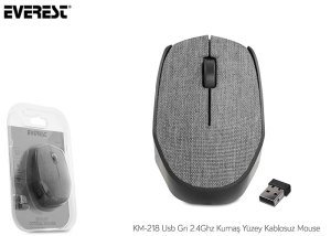 Everest KM-218 2.4Ghz Kablosuz USB Mouse Gri Kumaş Yüzey