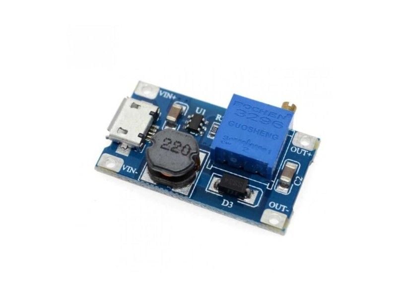 Arduino MT3608 2A Ayarlanabilir Voltaj Yükseltici Kart Micro USB Girişli