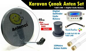 Antenci 40cm Delikli Karavan Çanak Anten Seti +Dijital Uydu Bulucu