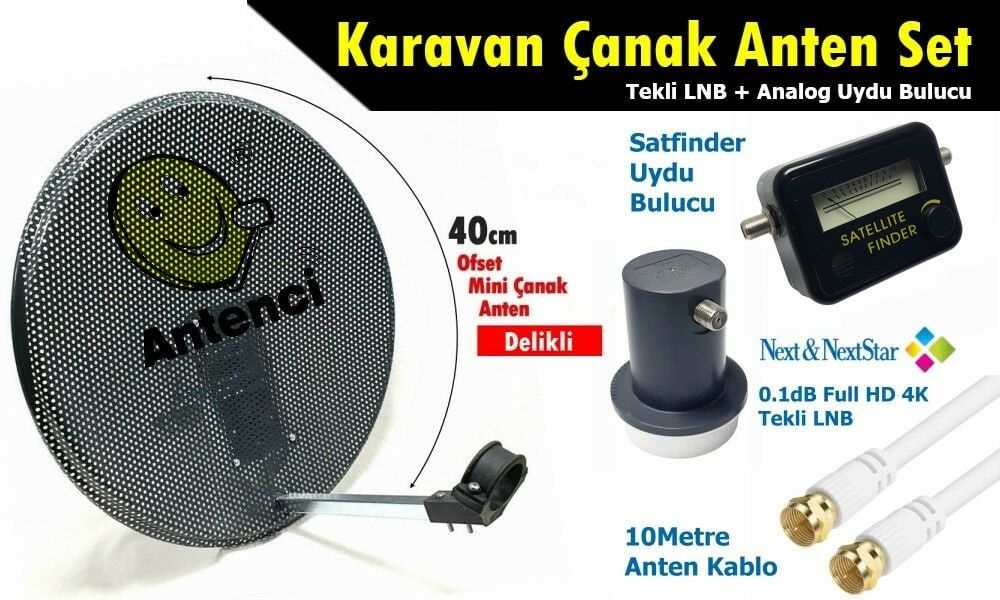 Antenci 40cm Delikli Karavan Çanak Anten Seti +Analog Uydu Bulucu