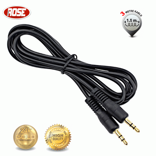 Rose 3,5mm Stereo Jaklı Ses Kablosu Gold 3 Metre