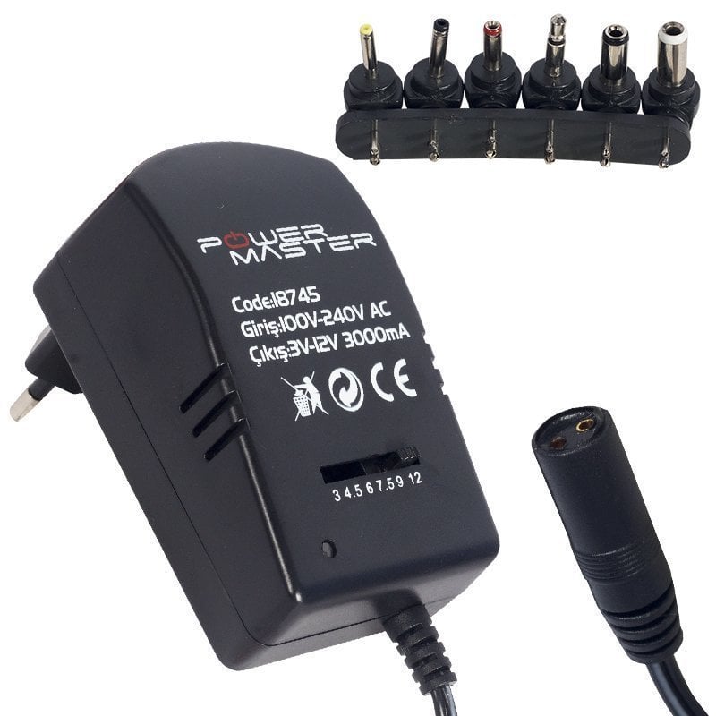 Powermaster 3V-12V 3000mA Çok Uçlu Kademeli Adaptör - Antenci.net