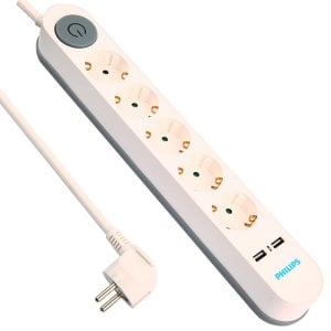 PHILIPS SPS1153A51 5'li 2Metre Kablolu Çift Usb Anahtarlı Akım Korumalı Priz