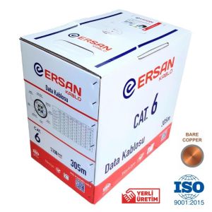 Ersan Kablo 305Mt 23AWG Full Bakır CAT6 Kablo Gri Yerli Üretim