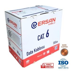 Ersan Kablo 305Mt 23AWG Full Bakır CAT6 Kablo Gri Yerli Üretim