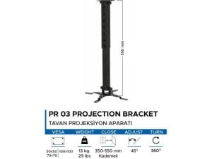 Vontech 35-55cm Projeksiyon Tavan Askı Aparatı PR03