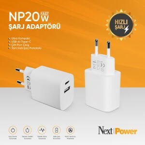 NextPower NP20W Hızlı Şarj Adaptörü Type-C USB