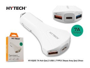 HYTECH HY-XQ55 Type-C + Çift USB Çıkışlı Çakmak Şarj 7A Beyaz