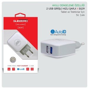 SubZero SG39 5V 3.4A 2xUSB Akıllı Şarj Adaptörü