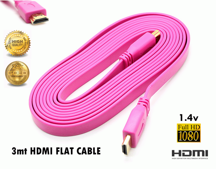 3Metre HDMI Flat Kablo 1.4v Pembe