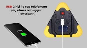 electroon HB-7709 Solar Şarjlı Üçgen Reflektör Işıklı İkaz Lambası