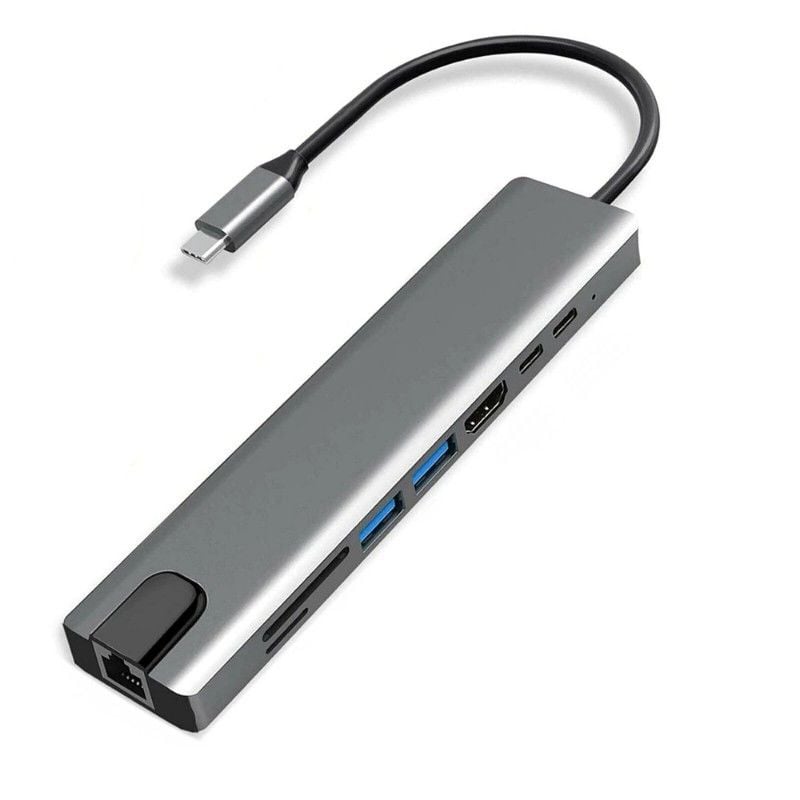 electroon Type-C 8in1 USB 3.0 tip C USB-C Hub 4K HDMI Dönüştürücü