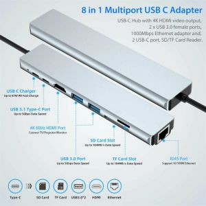 electroon Type-C 8in1 USB 3.0 tip C USB-C Hub 4K HDMI Dönüştürücü