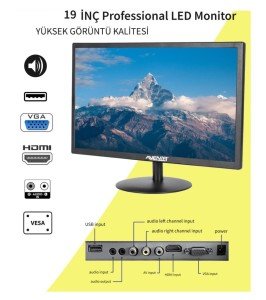 Avenir 19'' LED Monitör USB/HDMI/VGA Dahili Hoparlör