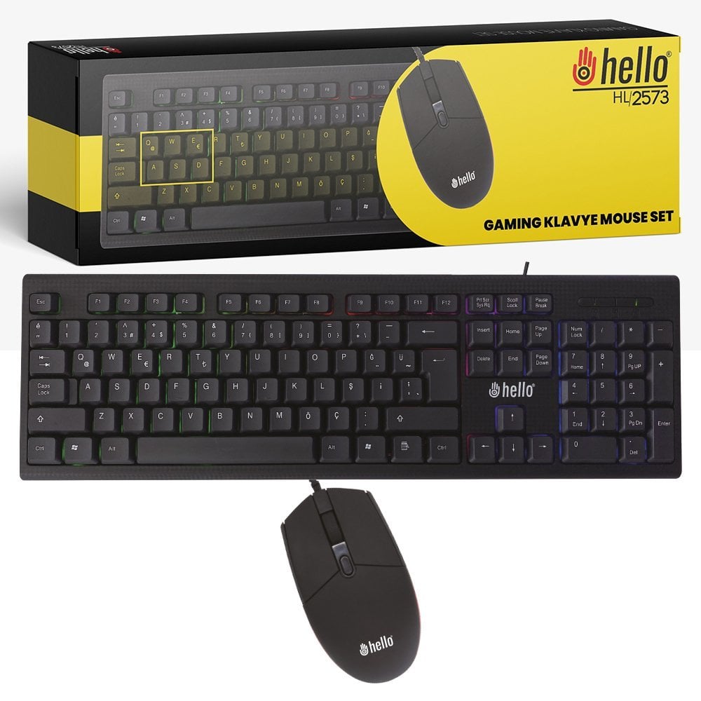 Hello HL-2573 Işıklı Kablolu Oyuncu Klavye + Mouse Set