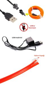 Powermaster 5Metre 5Volt USB Kablolu Sarı Neon İp Aydınlatma PM-6081