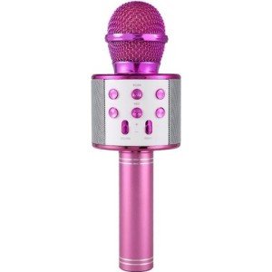 Wster WS-858 Bluetooth-SD-Aux Kablosuz Karaoke Mikrofon Pembe