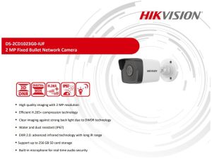 HIKVISION DS-2CD1023G0-IUF 2MP BULLET IP KAMERA 2.8mm Dahili Mikrofonlu