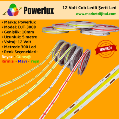 Powerlux 12 Volt COB Led Şerit Metrede 300 Led (5Mt)
