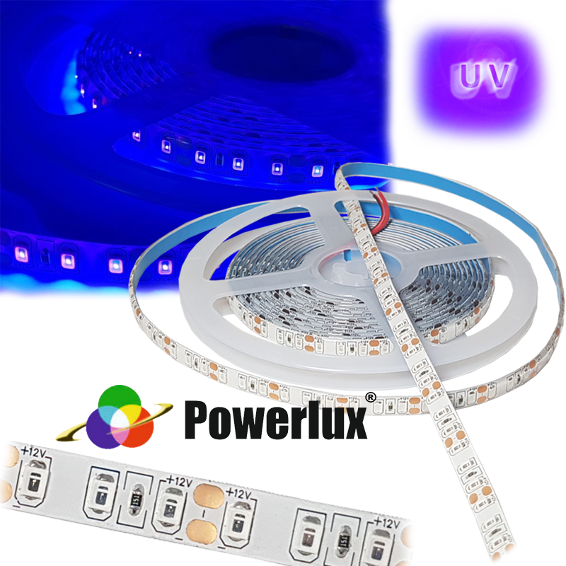 Powerlux 12V UV (Ultraviyole) Şerit Led SMD 2835 Metrede 120 Led IP65 (5mt)