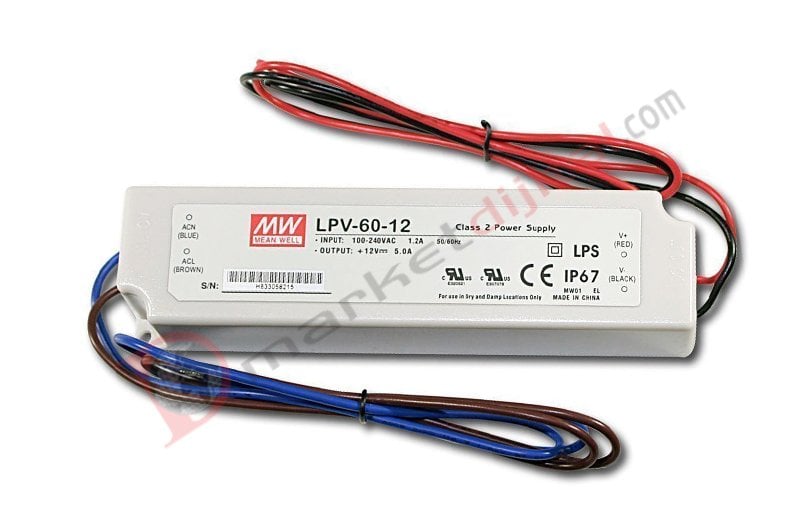 LPV-60-12 12 Volt 5 Amper IP67 Meanwell