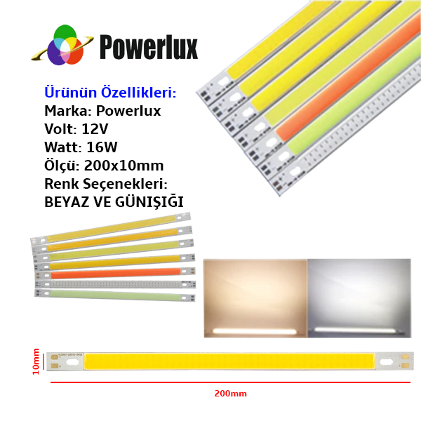 Powerlux 12V 16W COB LED 200x10mm Chip