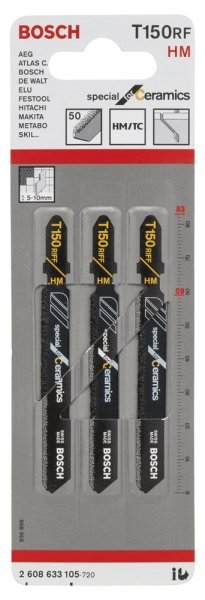Bosch - Seramik İçin Özel T 150 RIFF Dekupaj Testeresi Bıçağı - 3'Lü Paket 2608633105