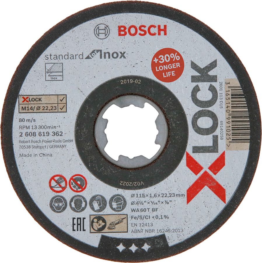 Bosch - X-LOCK - 115*1,6 mm Standard Seri Düz Inox (Paslanmaz Çelik) Kesme Diski (Taş) 2608619362