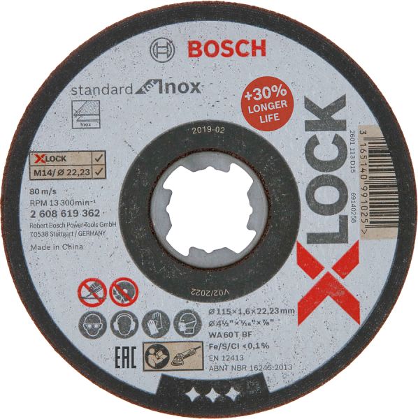 Bosch - X-LOCK - 115*1,6 mm Standard Seri Düz Inox (Paslanmaz Çelik) Kesme Diski (Taş) 2608619362