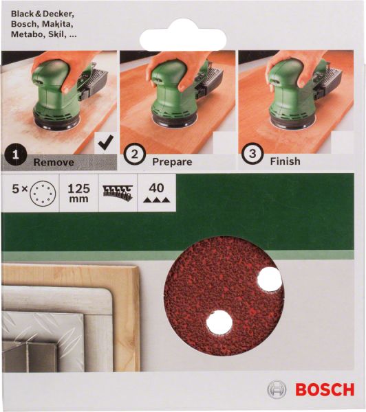 Bosch - Eksantirik Zımpara Kağıdı 5'li, 125 mm 40 Kum 8 Delik 2609256A22
