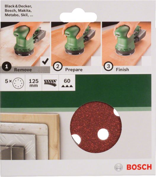 Bosch - Eksantirik Zımpara Kağıdı 5'li, 125 mm 60 Kum 8 Delik 2609256A23