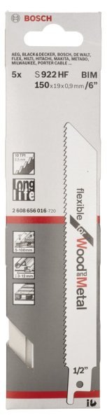 Bosch - Flexible Serisi Ahşap Ve Metal için Panter Testere Bıçağı S 922 HF - 5'li 2608656016