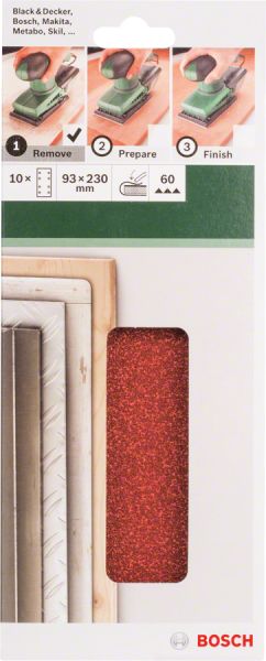 Bosch - Titreşimli Zımpara Kağıdı 10'lu, 93 x 230 mm 60 Kum 8 Delik 2609256A95