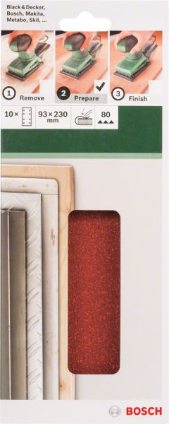 Bosch - Titreşimli Zımpara Kağıdı 10'lu, 93 x 230 mm 80 Kum 8 Delik 2609256A96
