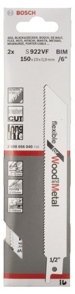 Bosch - Flexible Serisi Ahşap Ve Metal için Panter Testere Bıçağı S 922 VF - 2'li 2608656040