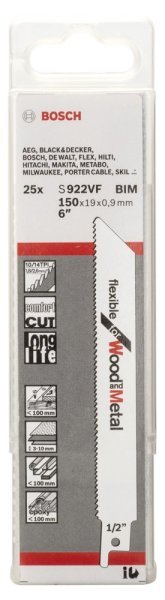 Bosch - Flexible Serisi Ahşap Ve Metal için Panter Testere Bıçağı S 922 VF - 25'li 2608657558