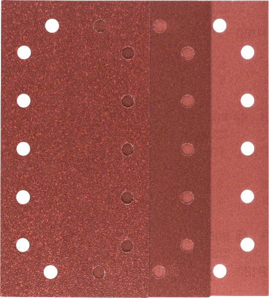Bosch - Titreşimli Zımpara Kağıdı 10'lu Set, 115 x 230 mm 60 120 180 Kum 14 Delik 2609256B25